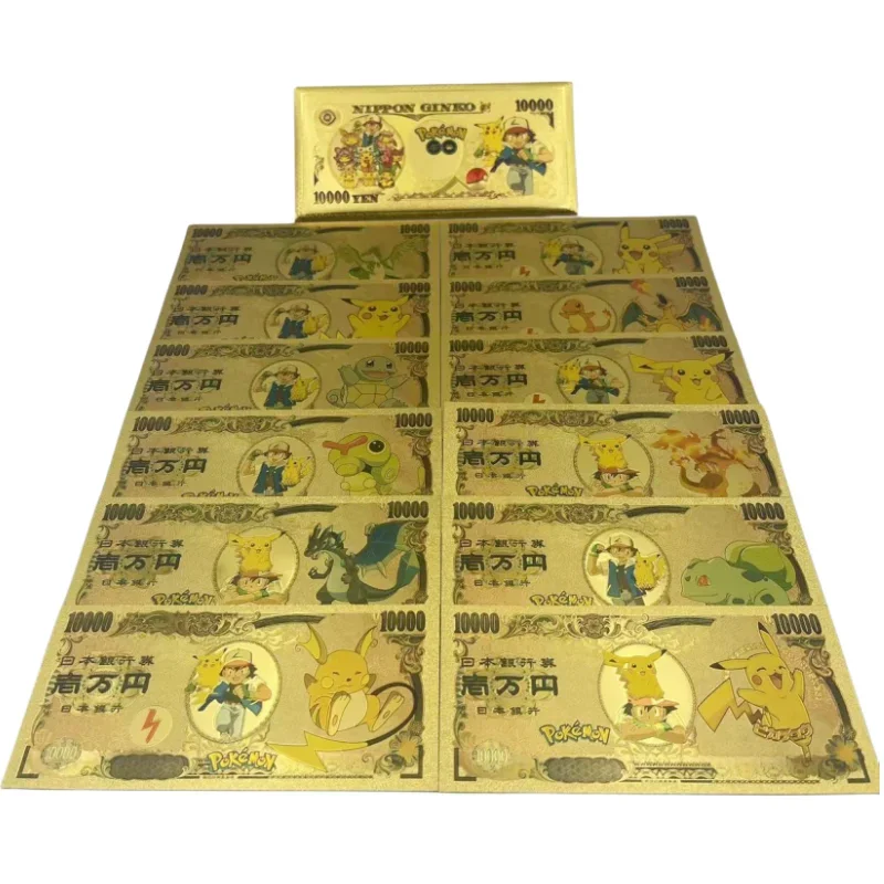 포켓몬 기념 지폐, 골드 실버 지폐, 피카츄 5 개, 10 개, 12 개 세트, 기념 컬렉션 장난감, 어린이 선물