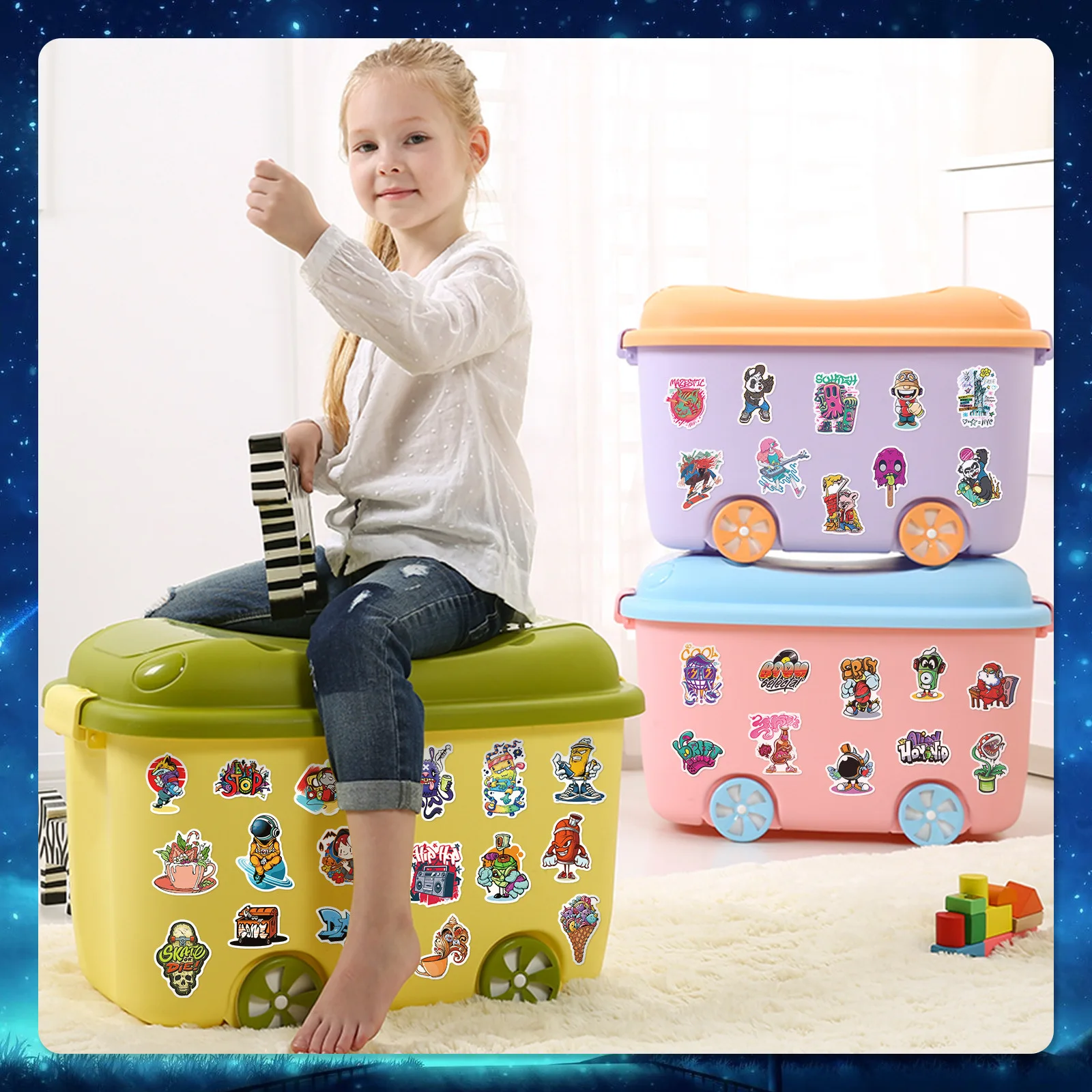 재미있는 거리 예술 만화 스티커, 스케이트보드 스크랩북용 데칼, 자동차 노트북 수하물 전화 그래피티 스티커, 어린이 장난감, 50 개
