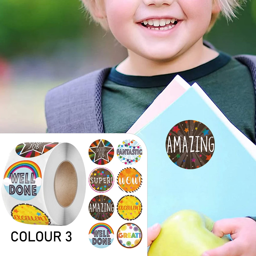 귀여운 보상 스티커 롤 단어 동기 부여 스티커, 학교 교사 어린이 학생 문구 스티커, 100-500 개