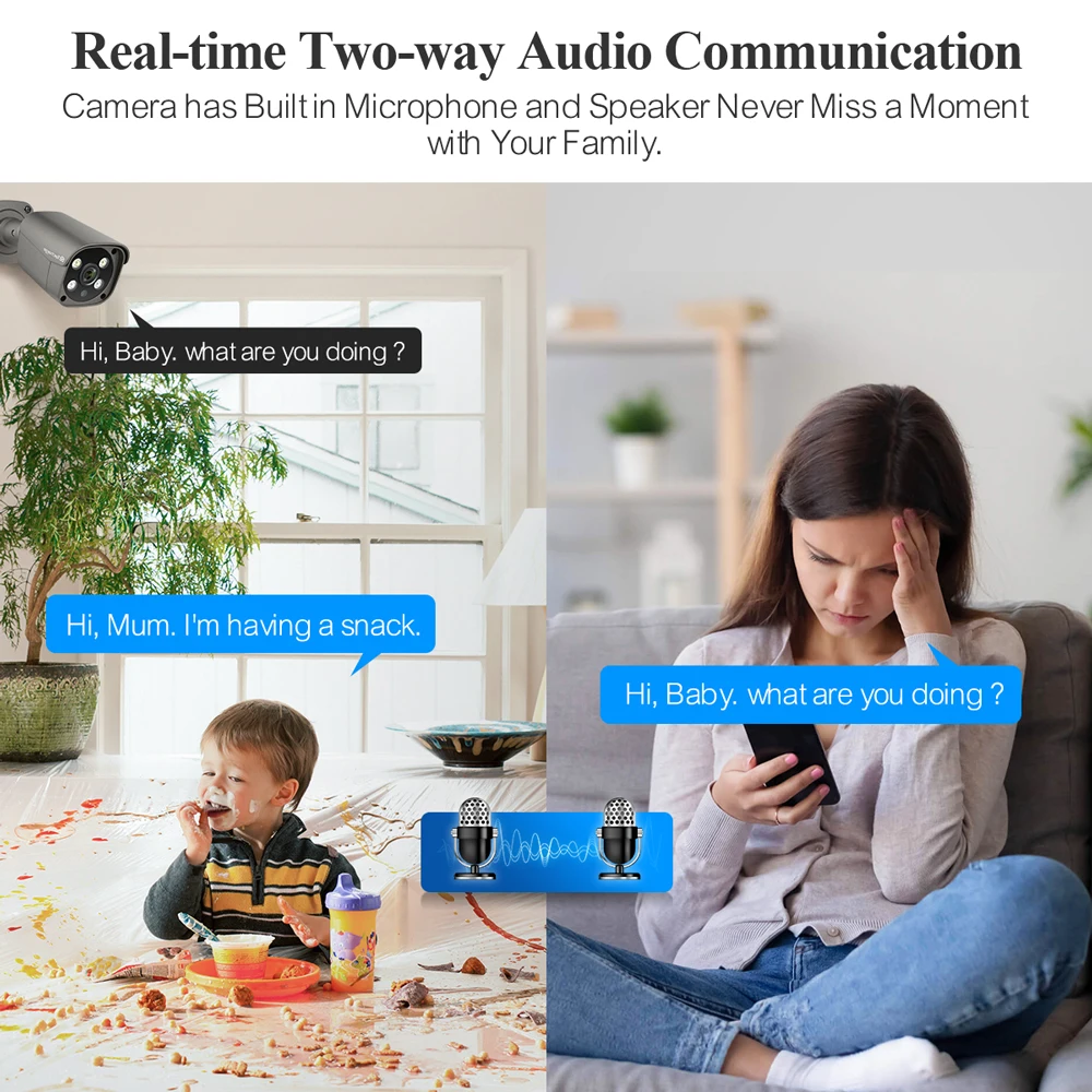 Techage CCTV 양방향 오디오 보안 카메라 시스템, 8CH 5MP HD POE NVR 키트, AI 얼굴 감지, 야외 비디오 감시 IP 카메라 세트