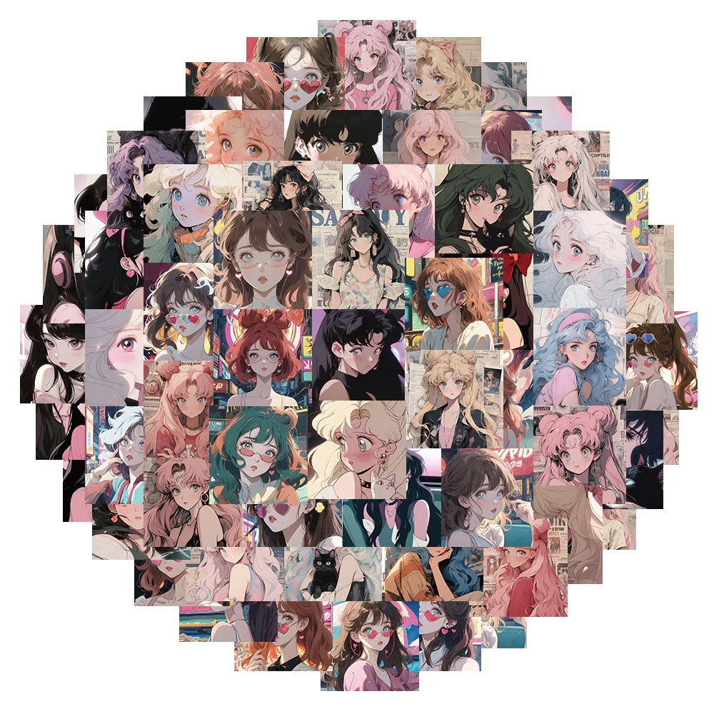 INS 레트로 소녀 머리 초상화 스티커, DIY 휴대폰 노트북 수하물 스케이트보드 그래피티 데칼, 재미있는 어린이 장난감, 10 개, 30 개, 62 개