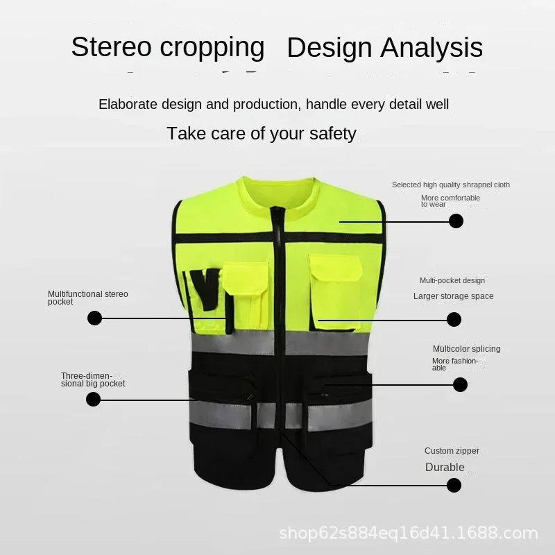 유니섹스 고가시성 반사 안전 조끼, 멀티 포켓 작업복, 안전 보호 의류, 교통 경고 메쉬 조끼