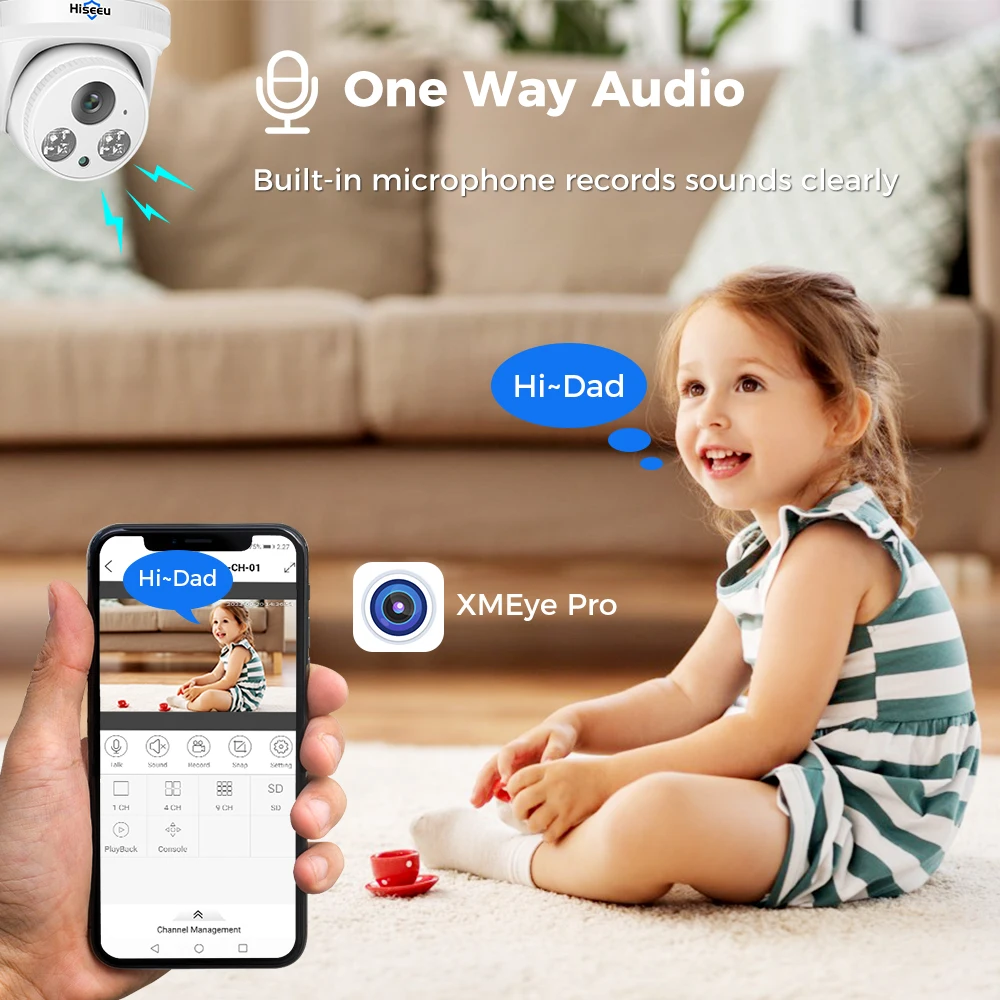 Hiseeu IP 카메라 감시 POE 오디오 돔 2.8mm 야간 투시경, 실내 홈 CCTV 비디오 보안, NVR ONVIF H.265, 3MP, 5MP