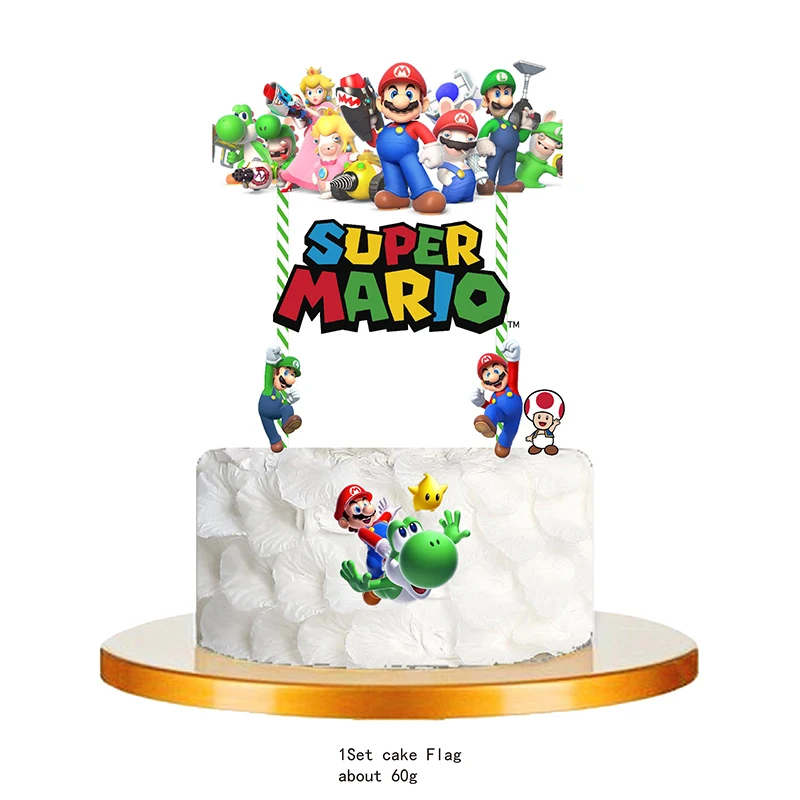 게임 슈퍼 마리오 만화 컵케이크 깃발, Chliden 세례식 성찬식 파티 용품, 생일 축제 기념일 포장 장식