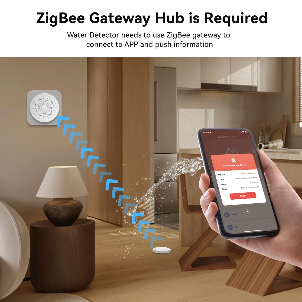 Meian ZigBee 누수 센서, 침수 보안 경보 센서, 와이파이 누수 감지기, 넘침 경고, 방수 스마트 홈, Zigbee Gateway 투아 스마트 라이프 앱 사용
