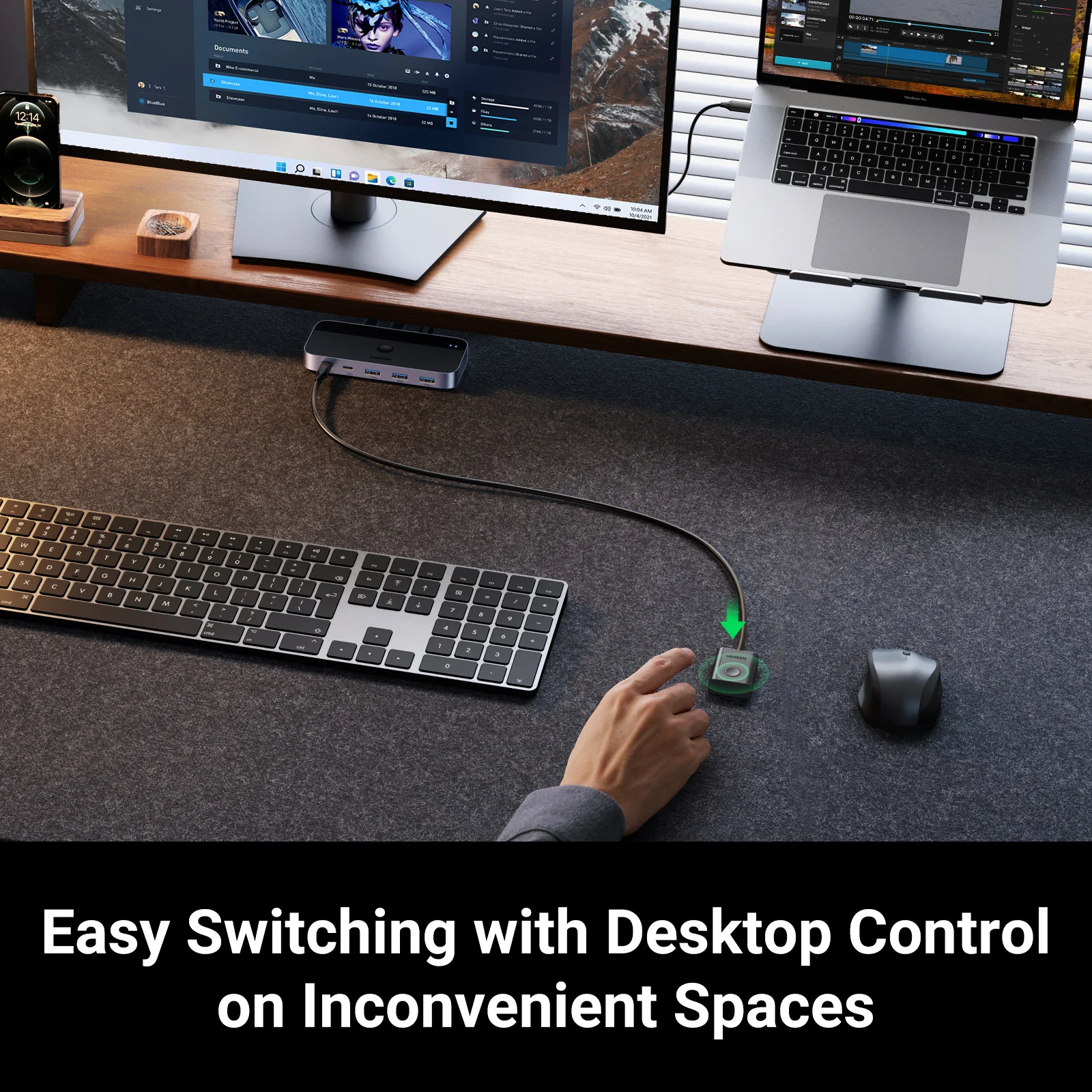 UGREEN USB 3.0 스위처 KVM 스위치, PC 키보드 마우스 프린터용, 4 개 장치 공유, 2 개