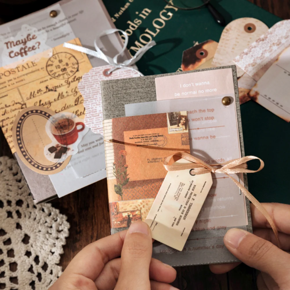 Mr. Paper 4 가지 스타일 빈티지 커피 스티커 크리에이티브 페인팅 전시회 핸드 계정 장식 문구 스티커, 200 개/백