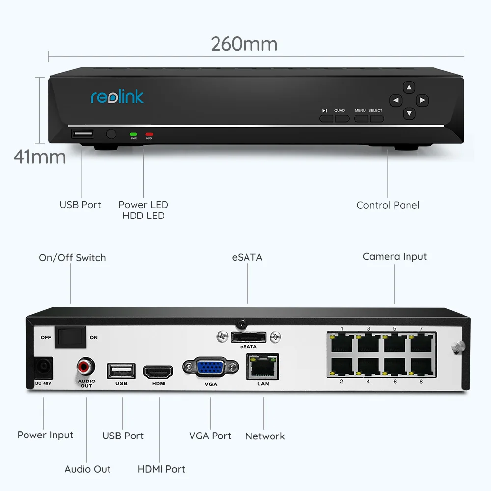 Reolink 사람 및 자동차 감지 NVR, 4MP/5MP IP 보안 카메라용, 24/7 H.265 비디오 녹음기, 12MP 감시 키트 NVR 세트, 4K 8CH RLN8-410