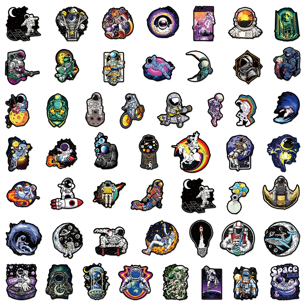 우주 비행사 스티커, 미적 만화 데칼, DIY 스케이트보드 오토바이 수하물, 방수 멋진 스티커 장난감, 10 개, 30 개, 50 개