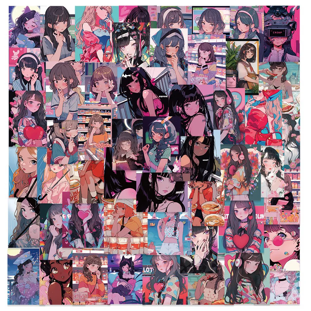 Illustrator Girl Ins 레트로 Y2K 만화 스티커, DIY 휴대폰 노트북 수하물 스케이트보드 그래피티 데칼, 재미있는 어린이 장난감, 10 PCs, 30 PCs, 52PCs