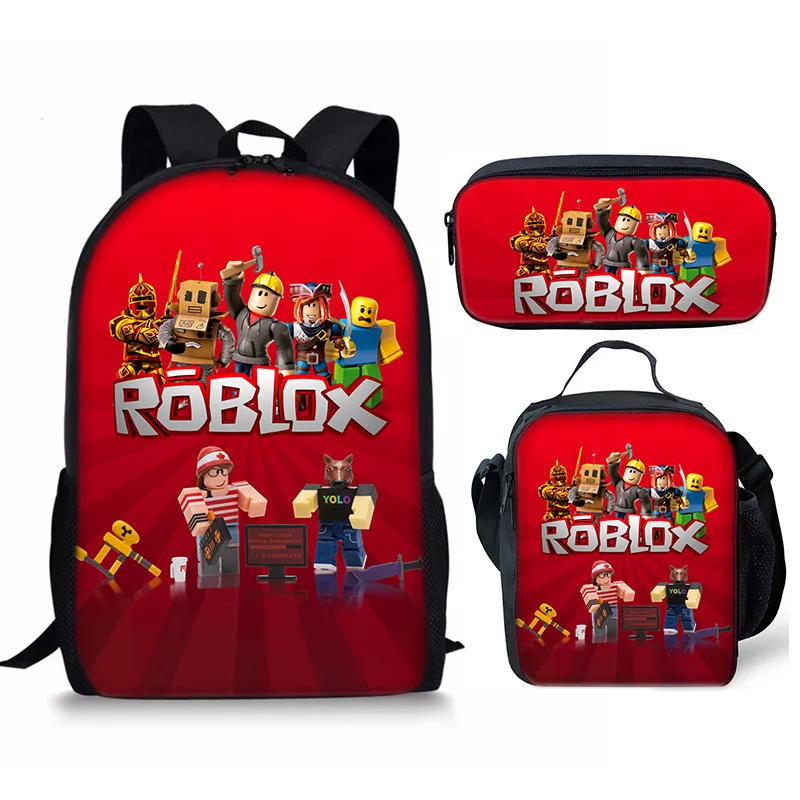 Roblox 학생 책가방, 런치 백, 연필 케이스, 인쇄 배낭, 여아 및 남아용 선물, 3D 3 피스 세트