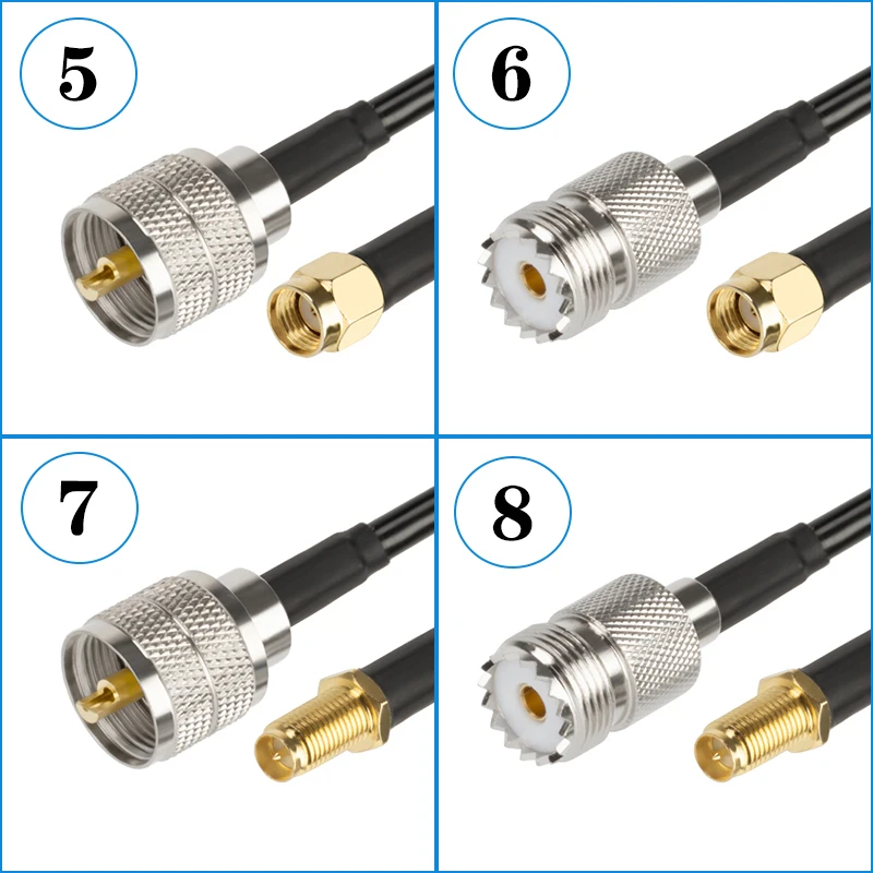 RF 동축 직선 uhf to sma to uhf 플러그 케이블, RG58 케이블, UHF SO239 PL259 암 잭 to SMA 수 플러그 커넥터, 0.3m-50m