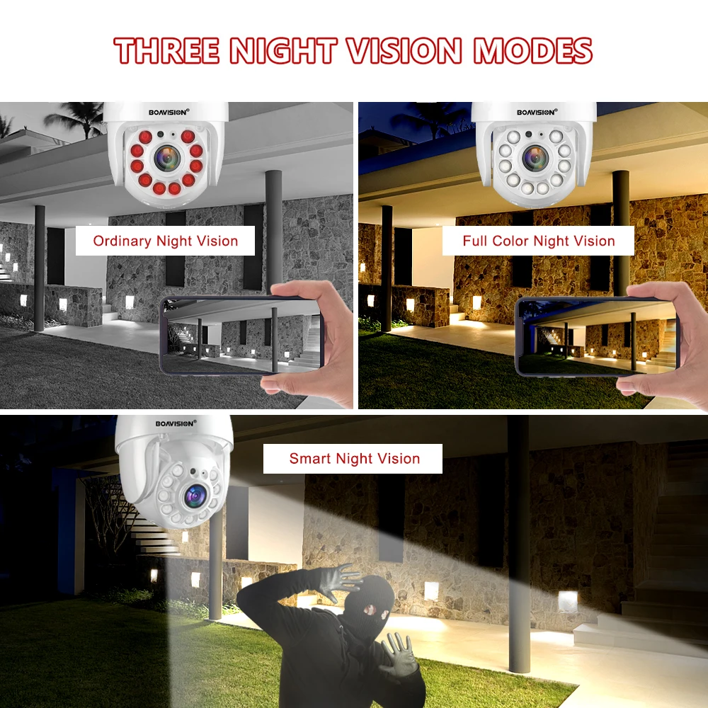 와이파이 감시 카메라, 야외 AI 인간 감지 컬러 나이트 비전, 4 배 디지털 줌 PTZ 미니 IP 보안 카메라, 8MP 5MP 2MP