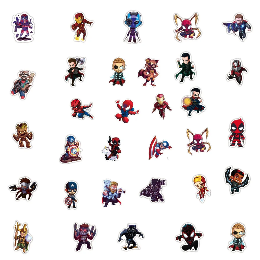 10/30/50/100PCS 디즈니 마블 Avengers 귀여운 슈퍼 영웅 만화 스티커 낙서 Decals 노트북 자동차 자전거 장난감 스티커 어린이위한