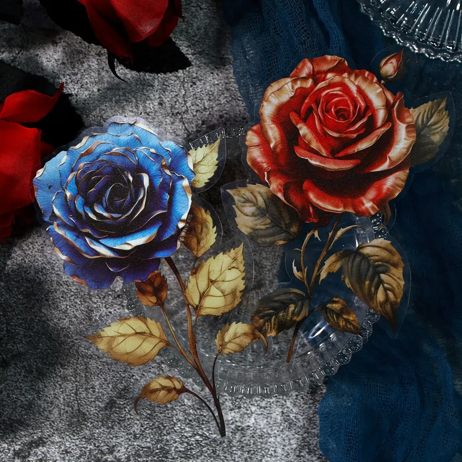 Journamm 대형 사이즈 PET 꽃 스티커, DIY 스크랩북 아트 콜라주, 일기 재료 장식, 미학 스티커 문구, 팩당 6 개