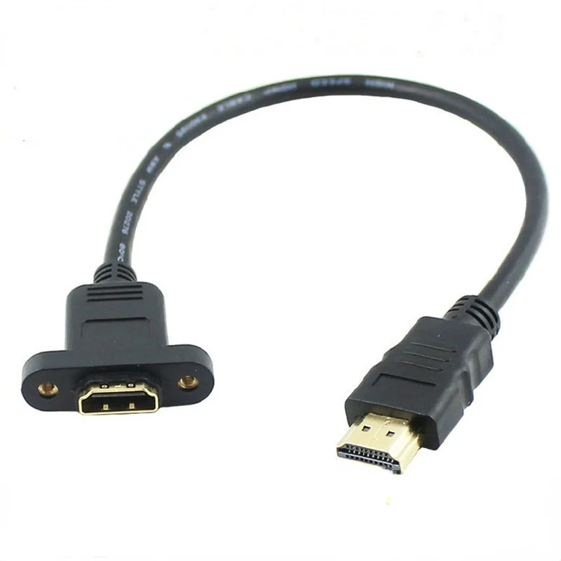 HDMI 호환 수-암 연장 케이블, 나사 패널 마운트, 금도금 비디오 어댑터 커넥터, 50cm, 1FT, 1080P HDTV