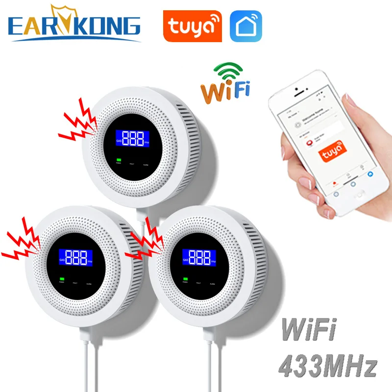 EARYKONG-Wifi 천연 가스 센서 가연성 가정용 스마트 LPG 가스 경보 감지기, 누설 센서 Wifi 온도 감지기