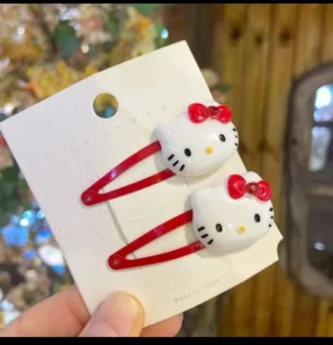 산리오스 소녀 헤어 클립, 카와이 헬로키티 만화 헤어 클립, 소녀 헤어 액세서리, 헤드웨어 앞머리 클립, 새끼 고양이 활 헤어클립 선물