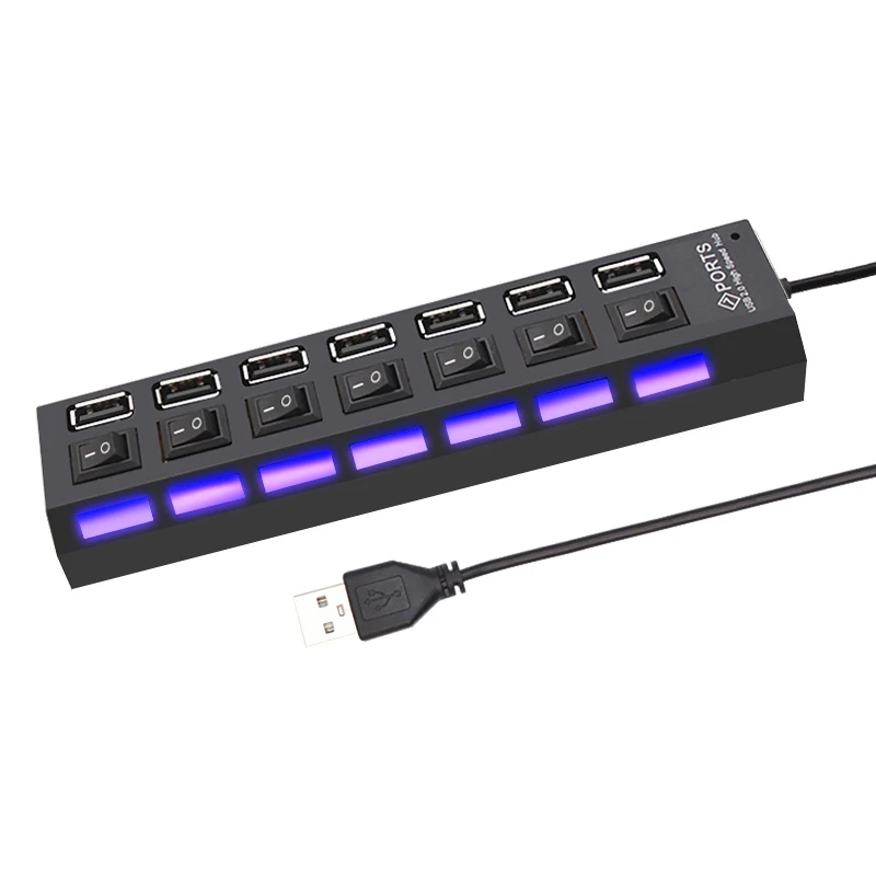 USB 2.0 허브 2.0 멀티 USB 분배기 허브, 전원 어댑터 사용, 4/7 포트 다중 확장기 2.0, PC용 스위치 포함