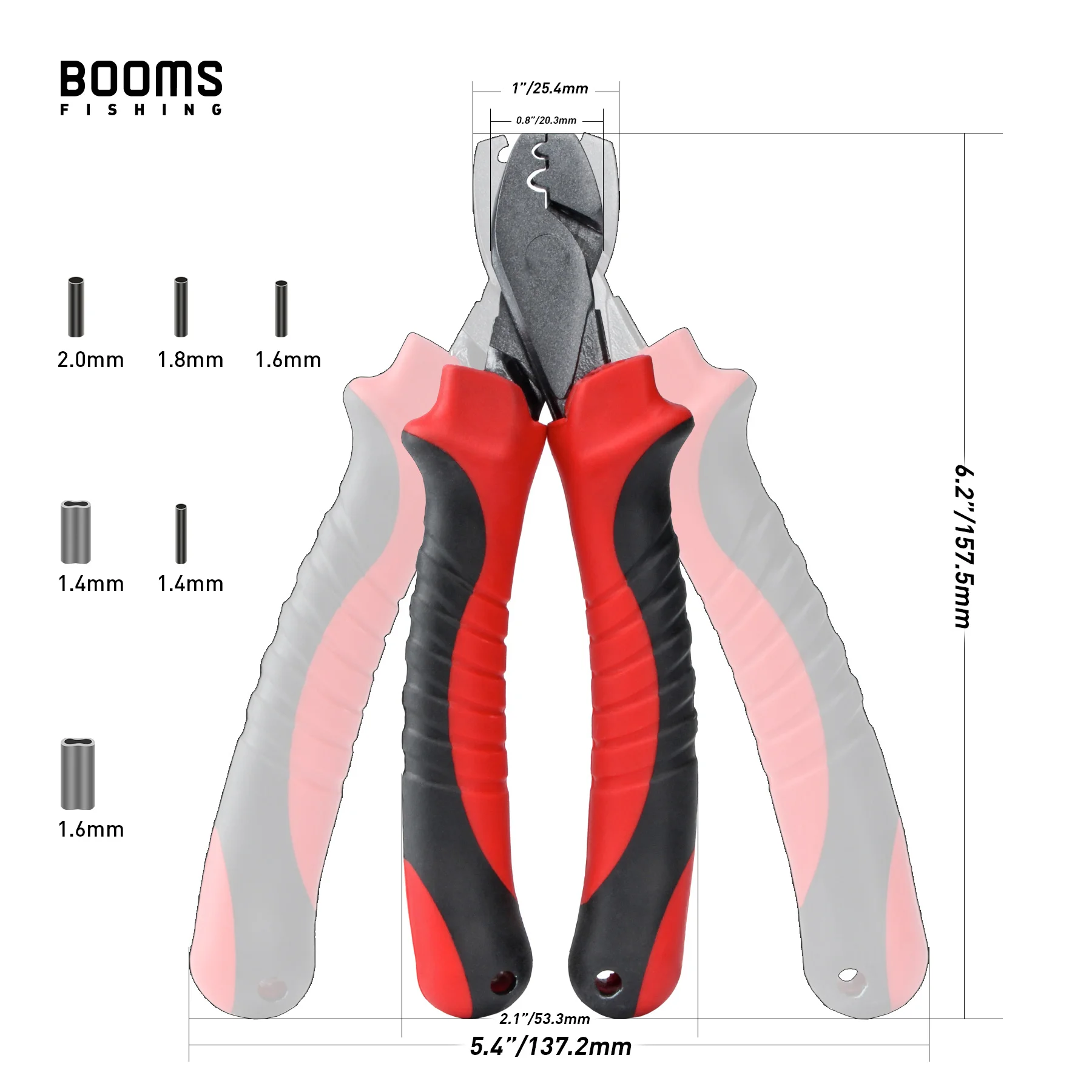 Booms Fishing CP2 낚시 압착 플라이어, 싱글 및 더블 6 사이즈 낚싯줄 배럴 압착 슬리브 도구, 세트당 300 개