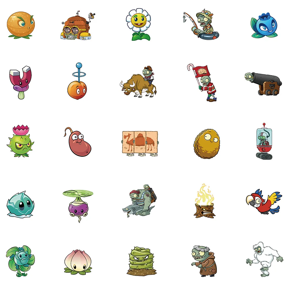 만화 게임 식물 대 좀비 스티커, 노트북 물병 전화 DIY 방수 그래피티 자전거 자동차 데칼, 50 개