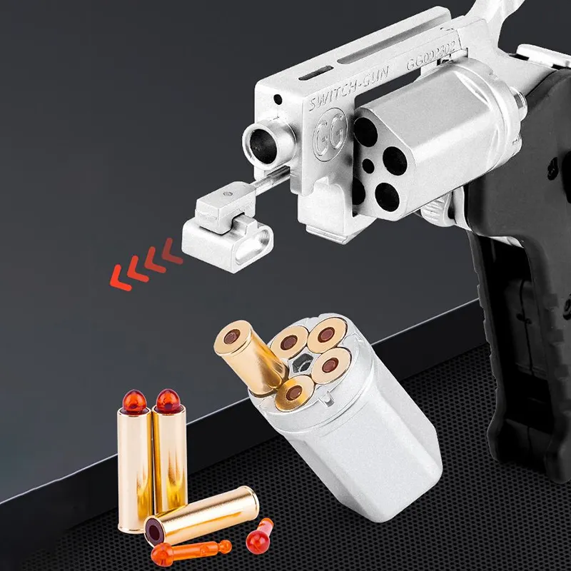 합금 왼쪽 바퀴 금속 모델 건, 접이식 고스트 스위치 건, 접이식 시뮬레이션 장난감, 플라스틱 총알 포함 소프트 총알 건