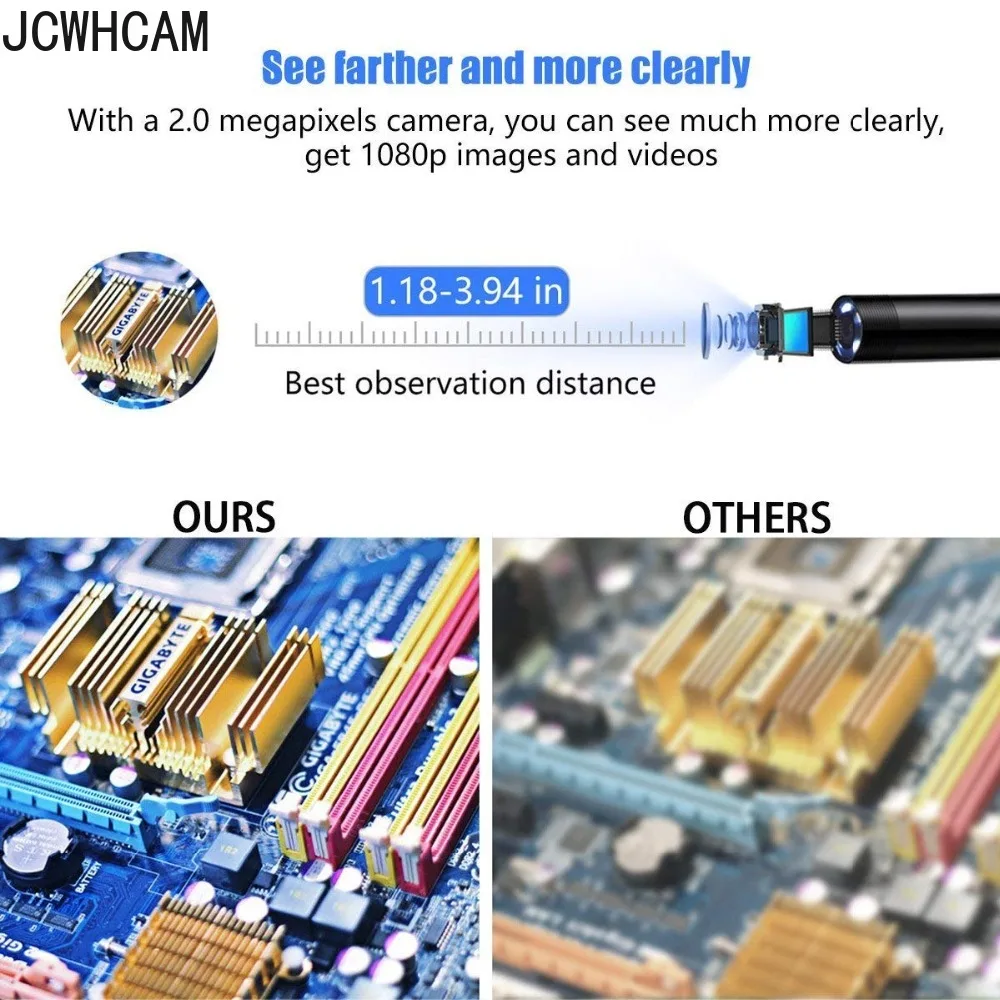 안드로이드 PC용 방수 검사 내시경 카메라, 1080P HD USB 내시경, 8 LED, 1 m, 2 m, 5m 케이블, 8.0mm, 신제품