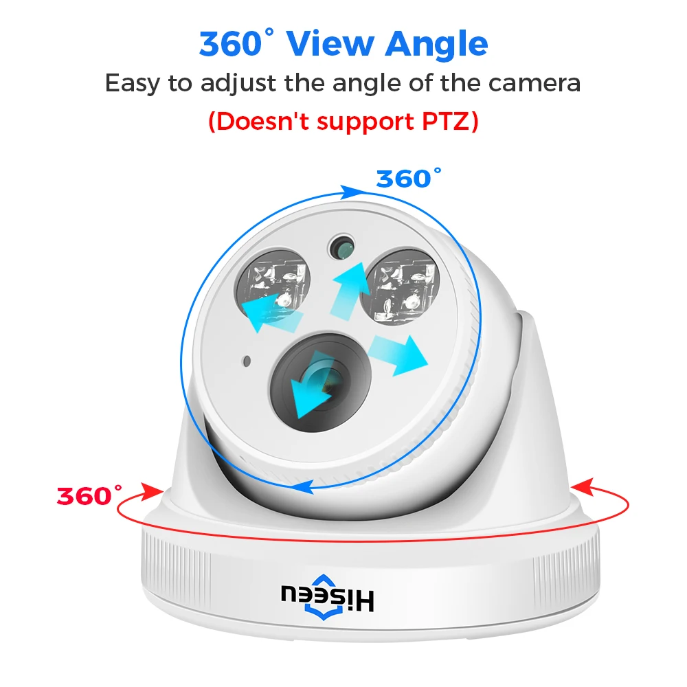 Hiseeu IP 카메라 감시 POE 오디오 돔 2.8mm 야간 투시경, 실내 홈 CCTV 비디오 보안, NVR ONVIF H.265, 3MP, 5MP