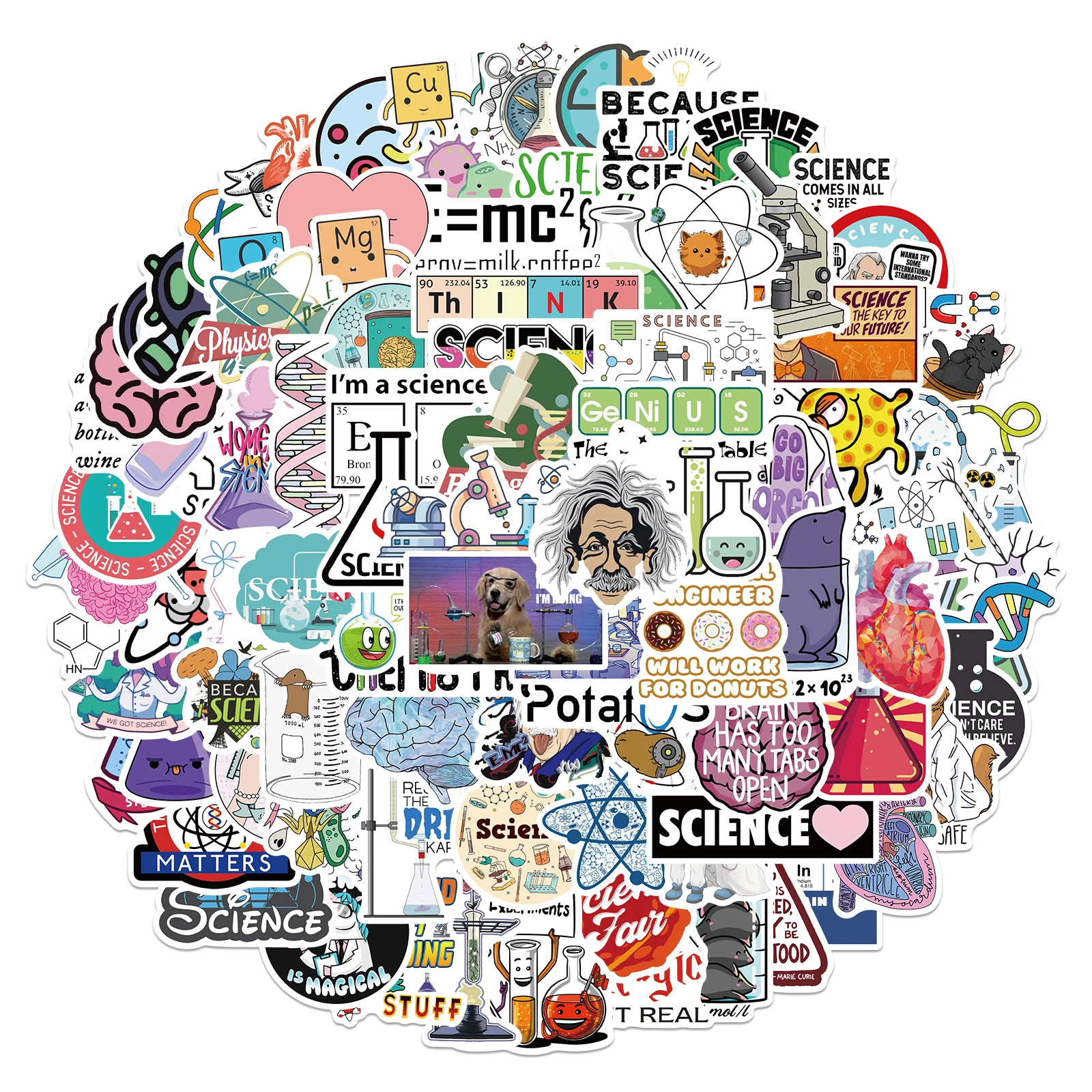과학 실험실 화학 스티커, 재미있는 스티커, DIY 노트북 여행 가방 노트북 오토바이 자동차 데칼 장난감, 어린이, 50 PCs, 100PCs