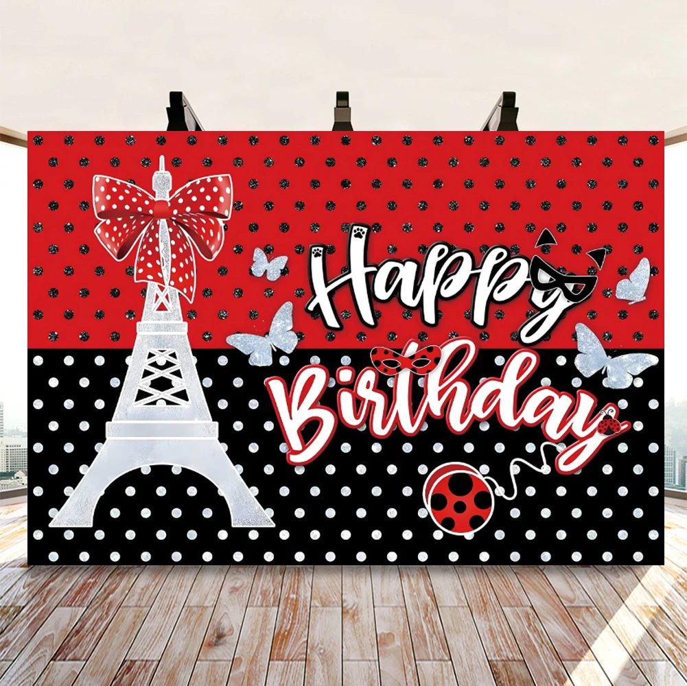 레이디 버그 생일 장식 파티 용품, 빨강 및 검정 색상의 식탁보 컵, 어린이 장난감, 귀여운 장난감, 어린이 베이비 샤워 용품