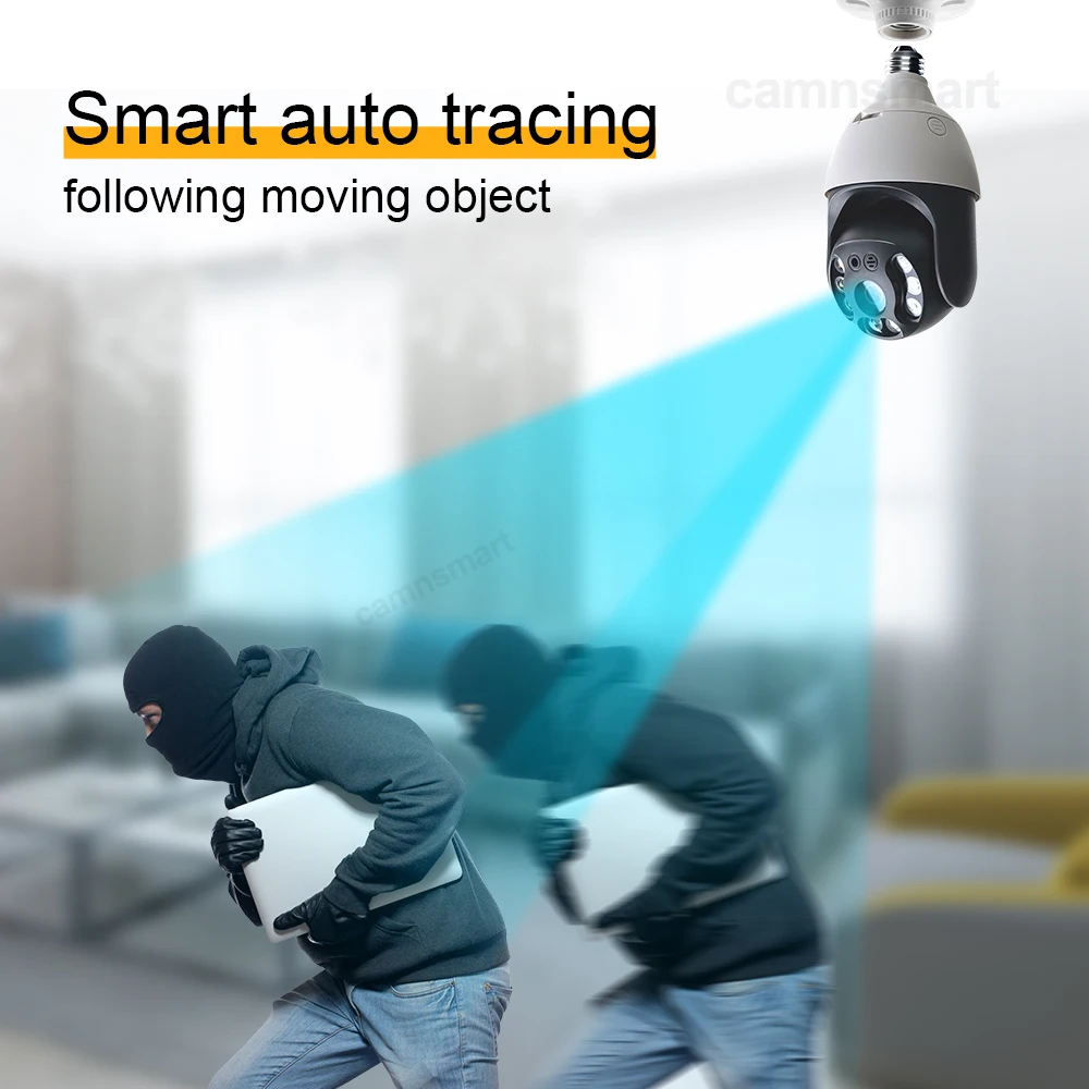 4MP / 5MP Tuya 전구 램프 카메라 와이파이 IP PTZ 야외 비디오 감시 인체 모션 감지 컬러 야간 투시경 홈 보안