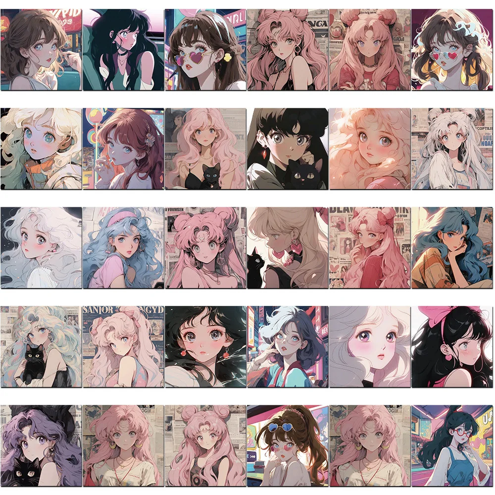 INS 레트로 소녀 머리 초상화 스티커, DIY 휴대폰 노트북 수하물 스케이트보드 그래피티 데칼, 재미있는 어린이 장난감, 10 개, 30 개, 62 개