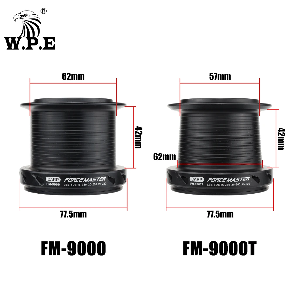 W.P.E FM9000 잉어 낚시 릴, 9 + 1 볼 베어링 스피닝 릴, 4.4:1 기어 비율, 풀 메탈 라인 스풀, 잉어 낚시 태클 페스카