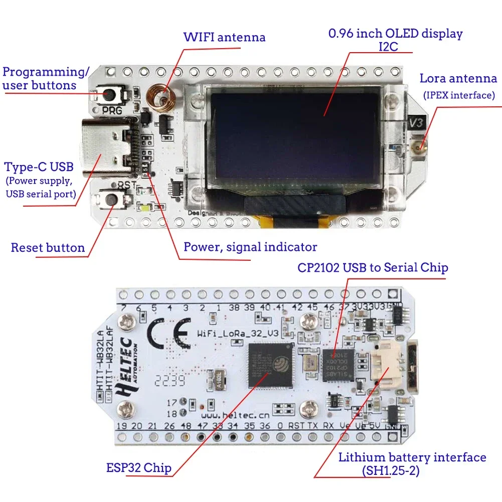 2 세트 ESP32 LoRa V3 개발 보드 868MHz-915MHz SX1262 0.96 인치 OLED 디스플레이 BT + WIFI Lora 키트, 아두이노 IOT 스마트 홈 호환