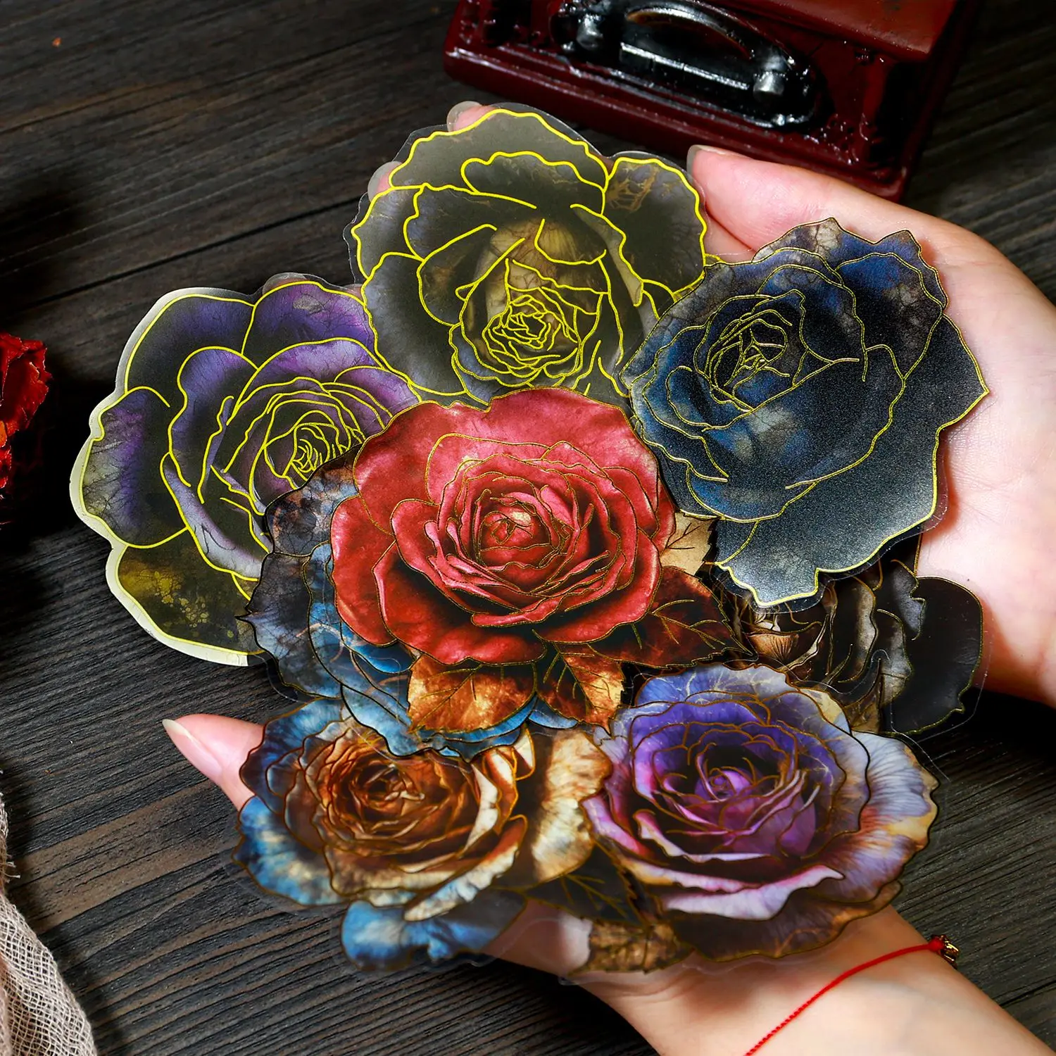 Journamm 빈티지 꽃 스티커, 금박 DIY 스크랩북 콜라주, 사진 앨범 장식, 정크 저널 용품, 10 개/팩