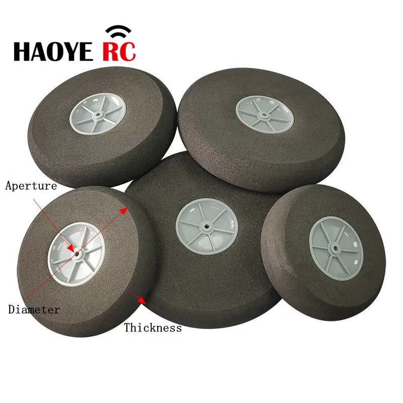 Haoye 고품질 비행기 바퀴 직경 25mm, 30mm, 40mm, 50mm, 60mm, 70mm, 80mm, 90mm, 100mm, 110mm RC 모델, 스폰지 휠, 타이어 랜딩 기어, 로트 당 2 개