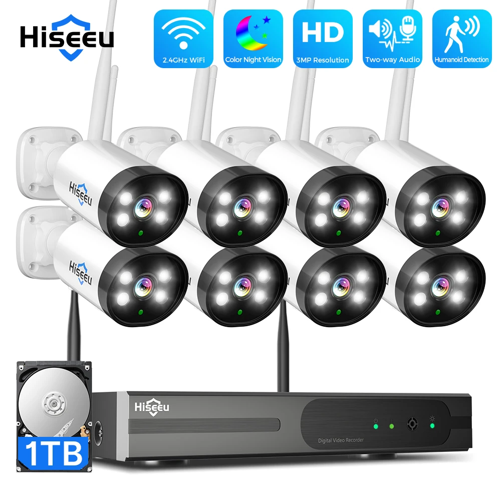 Hiseeu 와이파이 CCTV IP 카메라 시스템 키트, 사람 감지, IR 야간 투시경, 야외 무선 10CH NVR 비디오 감시 키트, 3MP title=Hiseeu 와이파이 CCTV IP 카메라 시스템 키트, 사람 감지, IR 야간 투시경, 야외 무선 10CH NVR 비디오 감시 키트, 3MP 