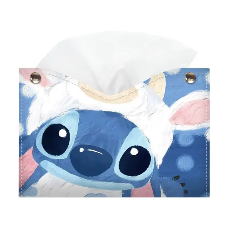 디즈니 스티치 가죽 티슈 박스, 자동차 티슈 박스, 만화 집 거실 장식, 방수 주방 테이블 책상 냅킨 거치대