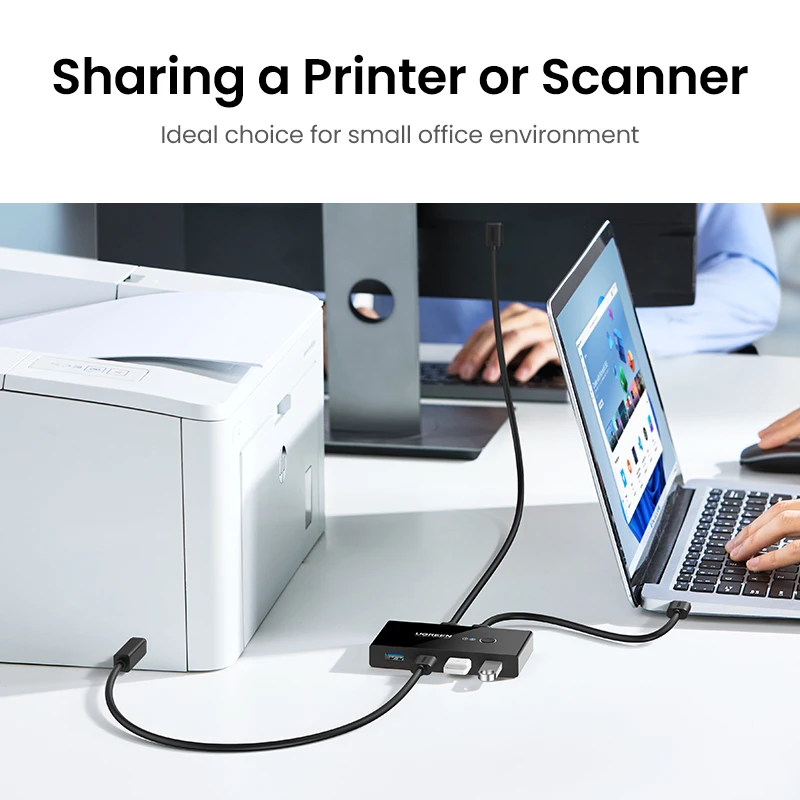 UGREEN USB KVM 스위치 USB 3.0 2.0 스위처 KVM 스위치 Windows10 PC 키보드 마우스 프린터 2 PCs 공유 4 장치 USB 스위치