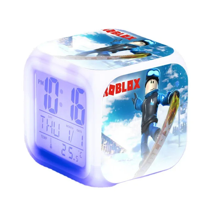 ROBLOX LED 디지털 알람 시계, 패션 전자 시계, 다기능 디지털 알람 온도계, 빛나는 큐브, 7 가지 색상, 어린이