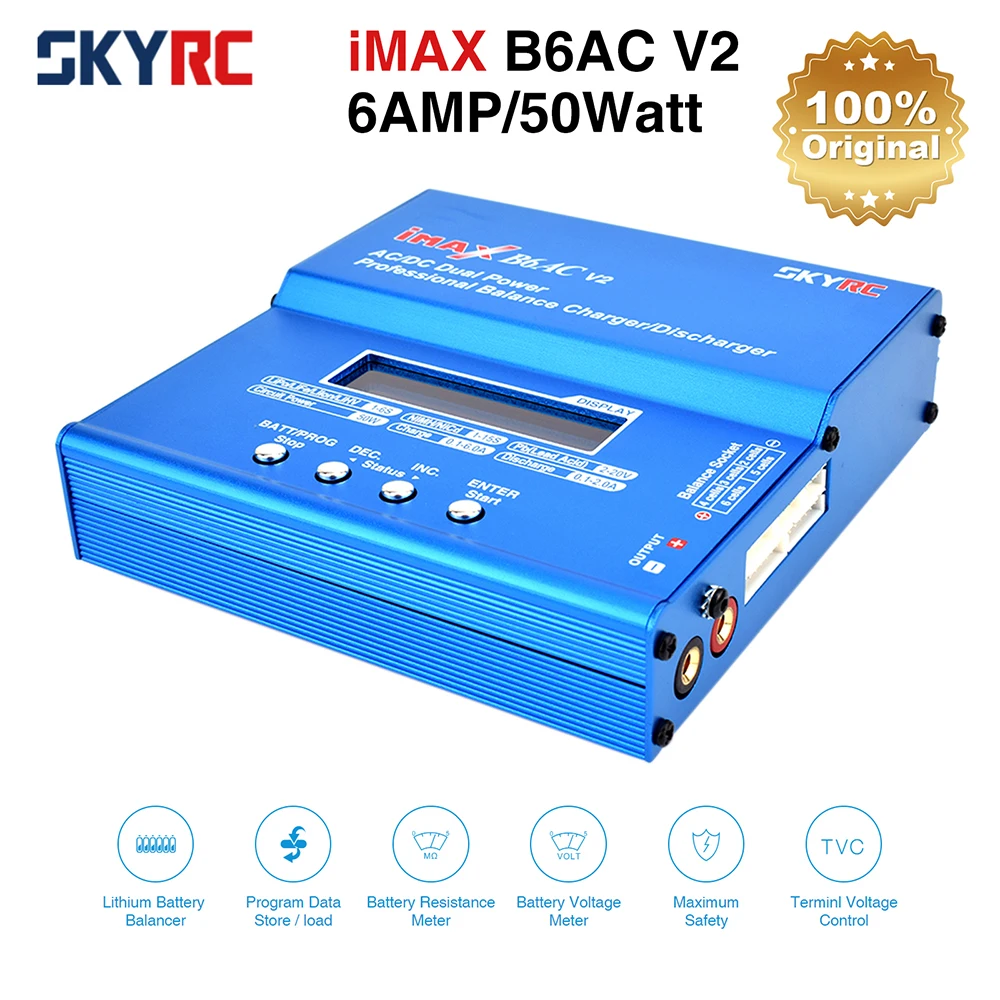 SKYRC Lipo 충전기 IMAX B6 EVO B6 V2 B6 미니 B6AC V2 밸런스 배터리 충전기 방전기, 어댑터 온도 센서 포함, 6A 1-6S