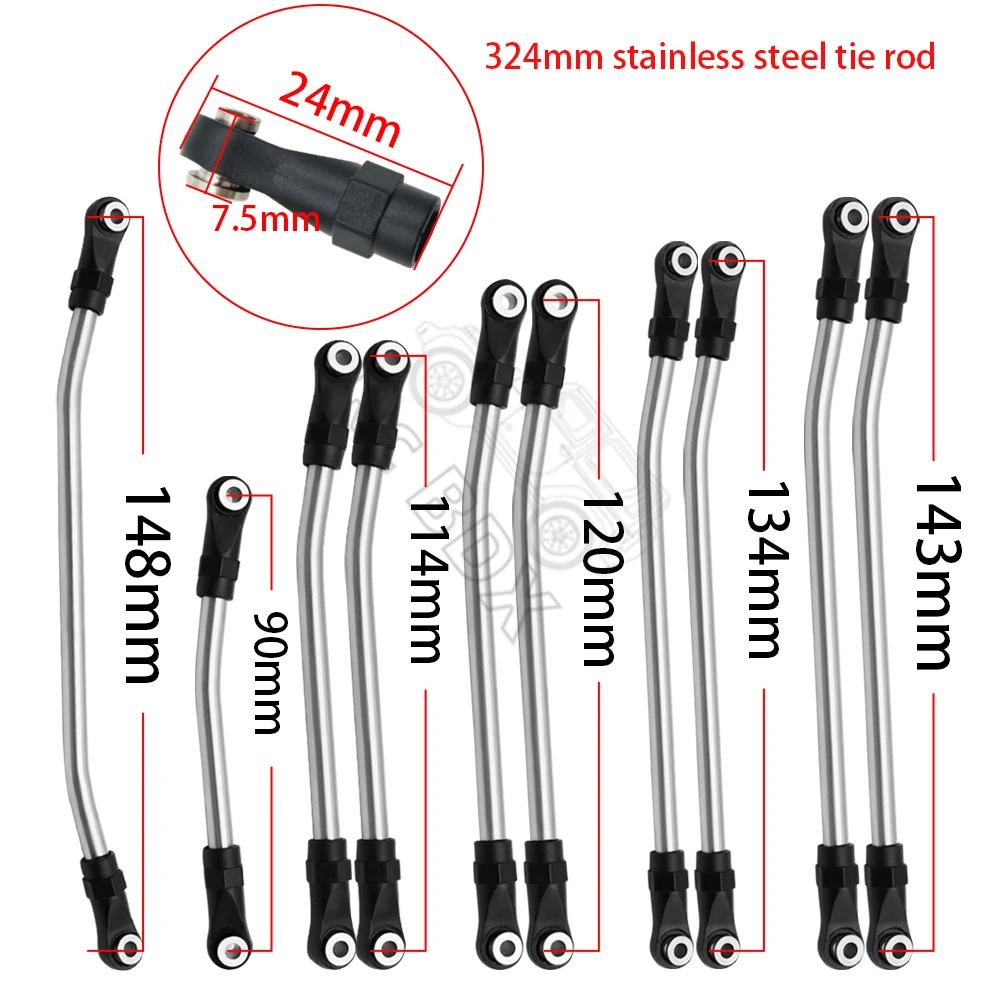 조립되지 않은 스테인리스 스틸 링크 로드 키트, 1/10 RC 자동차 크롤러 축 SCX10 II 90046 휠베이스, 313mm, 324mm, 로트당 10 개