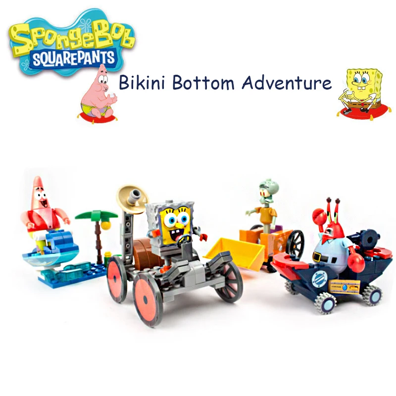 만화 스폰지밥 사각팬츠 빌딩 블록 키트, 클래식 비키니 바닥 크러스티 크랩 모델 브릭, 패트릭 스타 세트, 어린이 장난감 선물