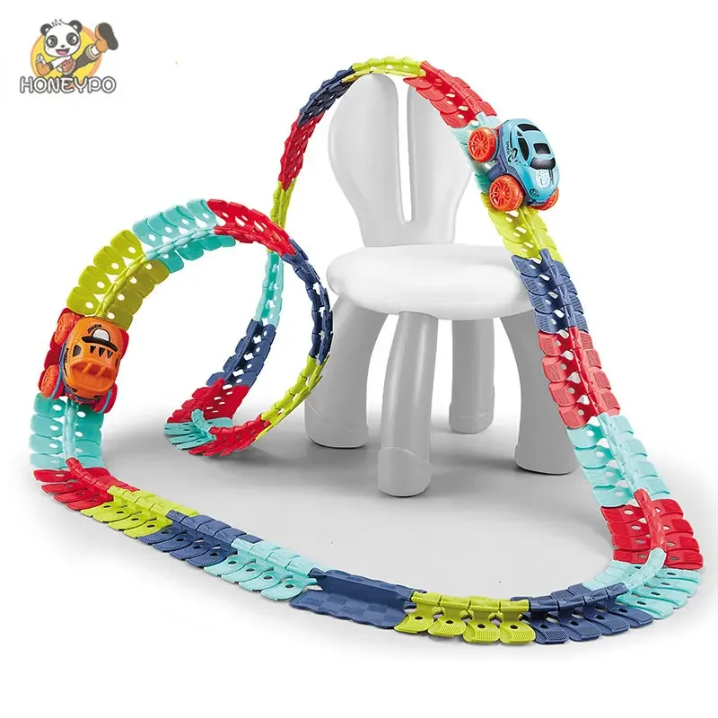 충전식 어린이 트랙 자동차, LED 조명과 유연한 트랙, 레이스 카 세트, 중력 방지 조립 트랙 자동차, 아이를 위한 선물