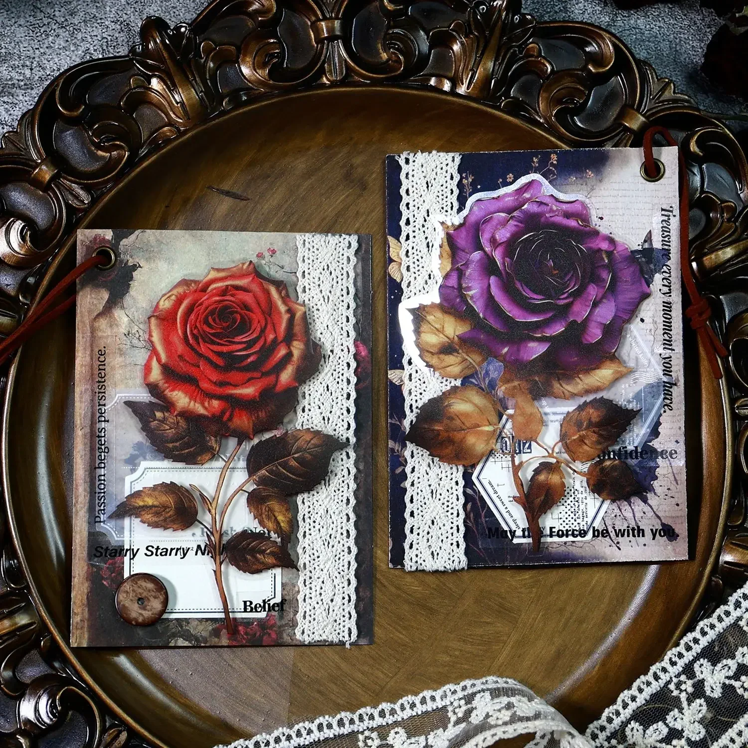 Journamm 대형 사이즈 PET 꽃 스티커, DIY 스크랩북 아트 콜라주, 일기 재료 장식, 미학 스티커 문구, 팩당 6 개