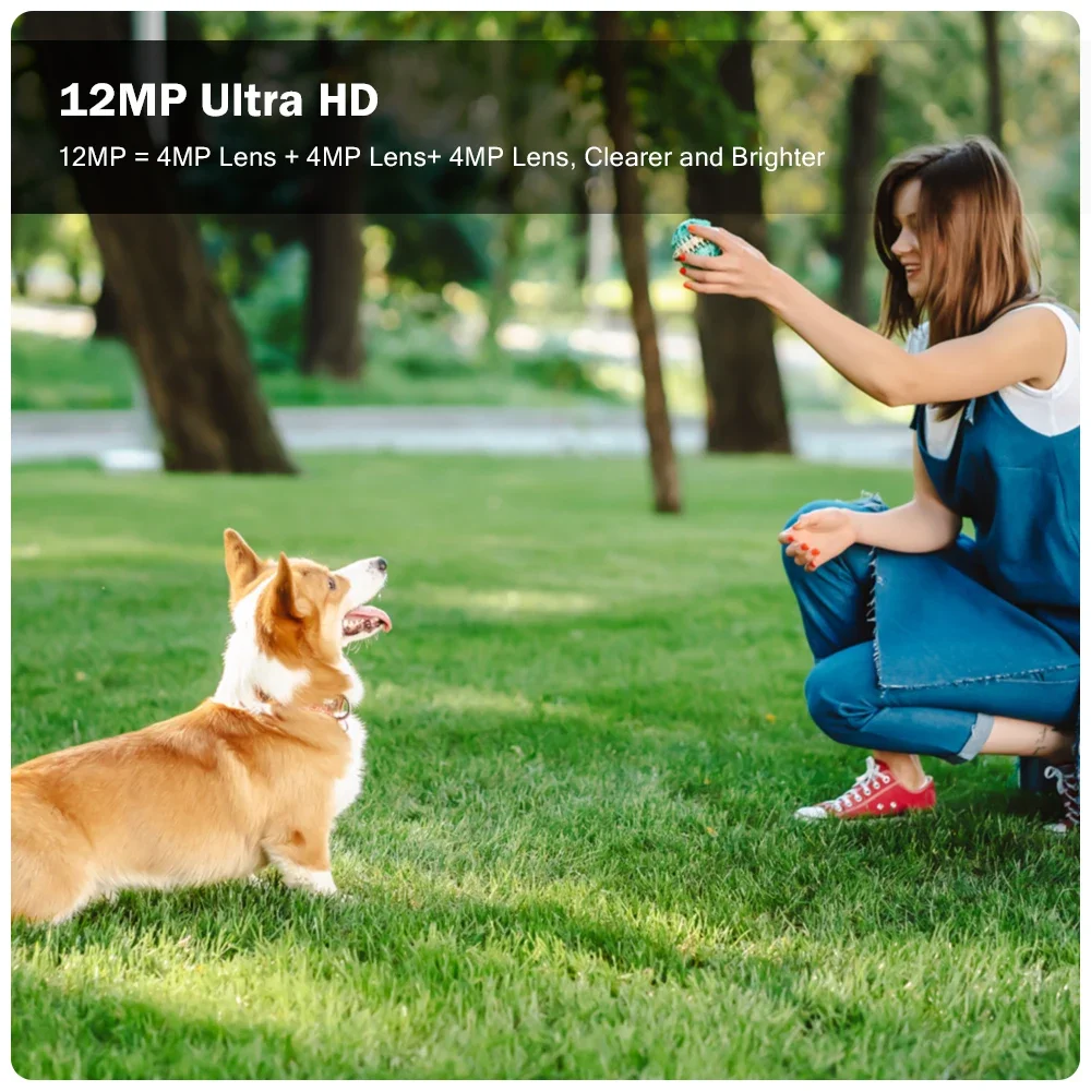 Cansitum 6K WIFI IP 실외 12MP 카메라 모션 트래킹 PTZ 4K 카메라 트리플 렌즈 트리플 스크린 방수 보안 시스템