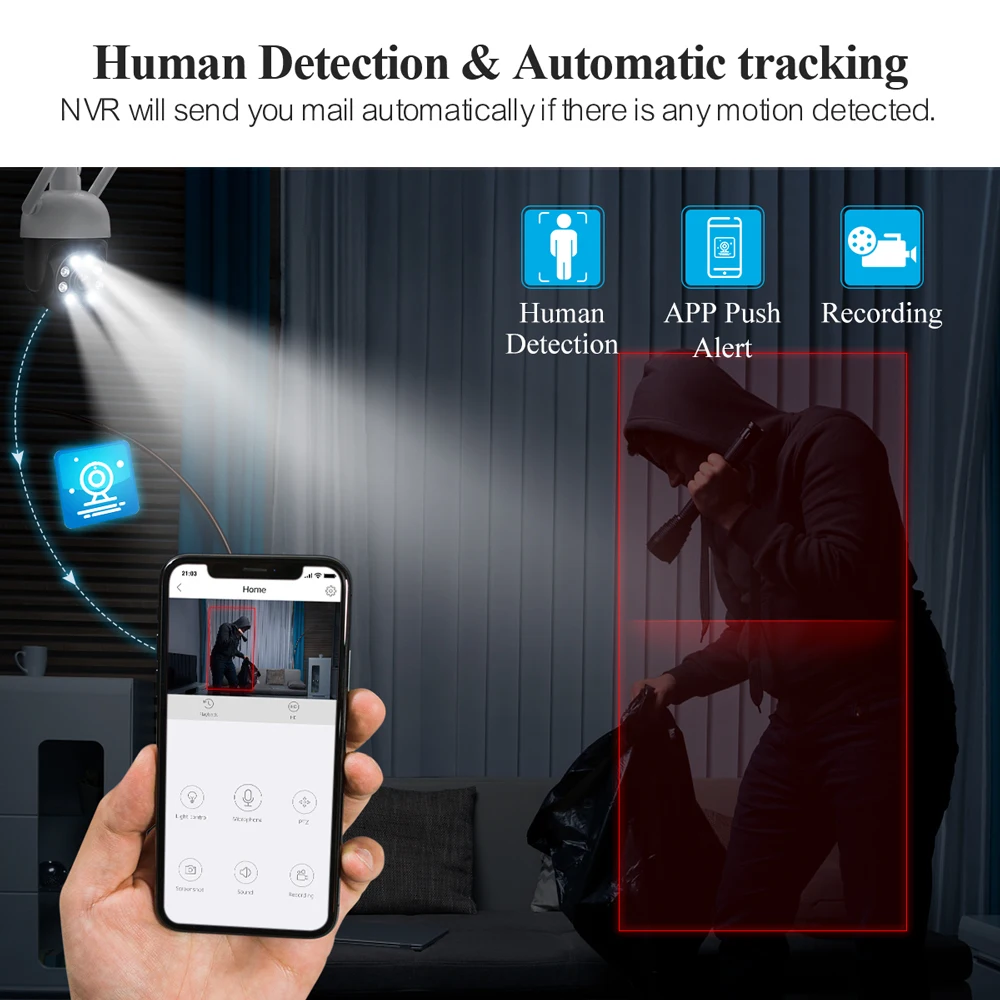 Techage 무선 카메라 시스템, 휴머노이드 자동 추적 스마트 AI PTZ 카메라, 양방향 오디오 미니 와이파이 감시 세트, H.265, 8CH, 4MP