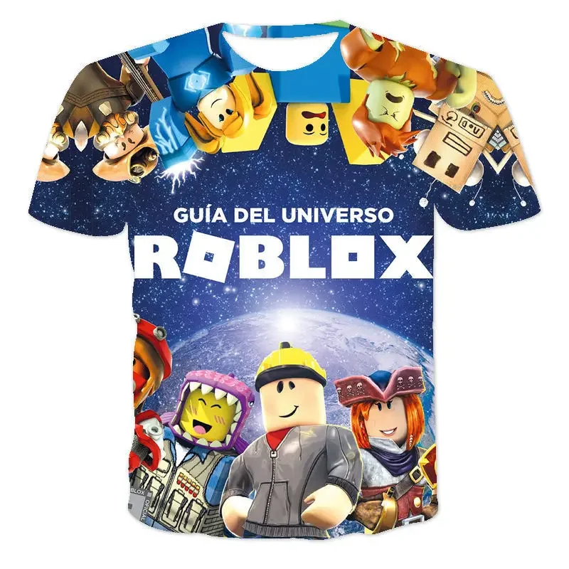 ROBLOX 통기성 라운드넥 반팔 3D 스포츠 상의, 2 차원 게임 티셔츠, 디지털 프린팅, 여름