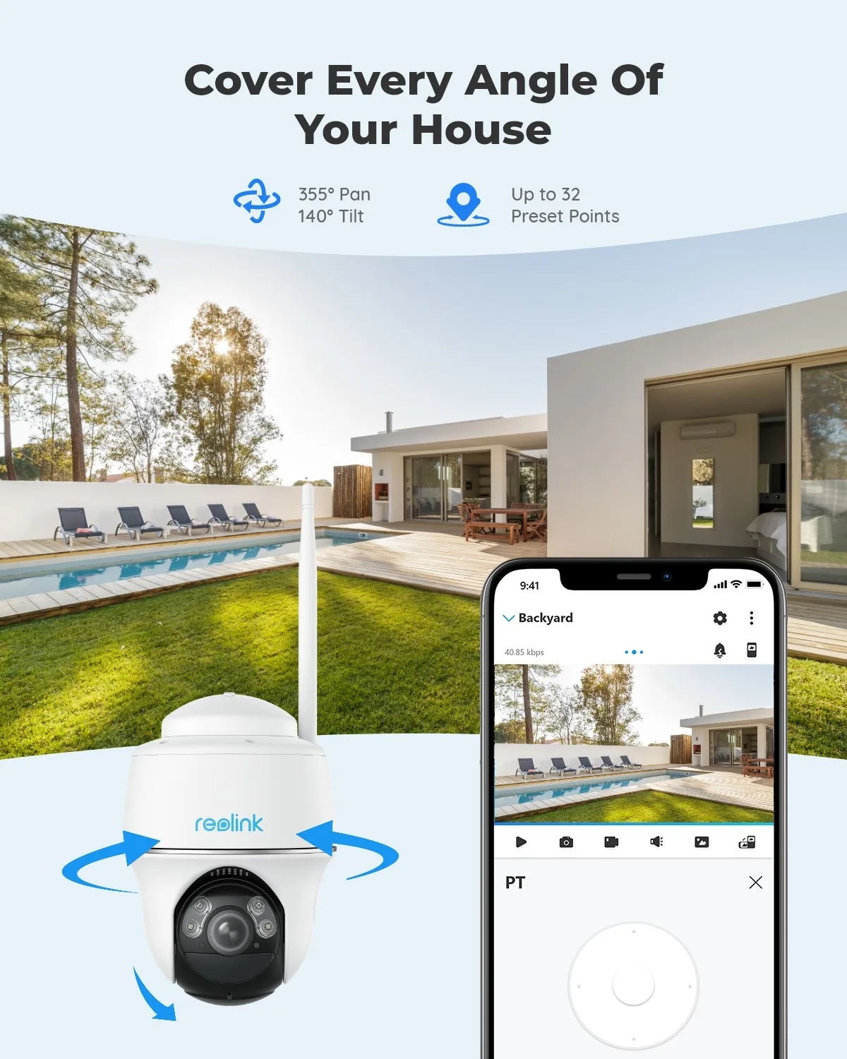 Reolink 4K 8MP 무선 팬 & 틸트 보안 카메라 5MP 실외 태양광/배터리 구동 WiFi IP 카메라 3MP PT 감시 카메라