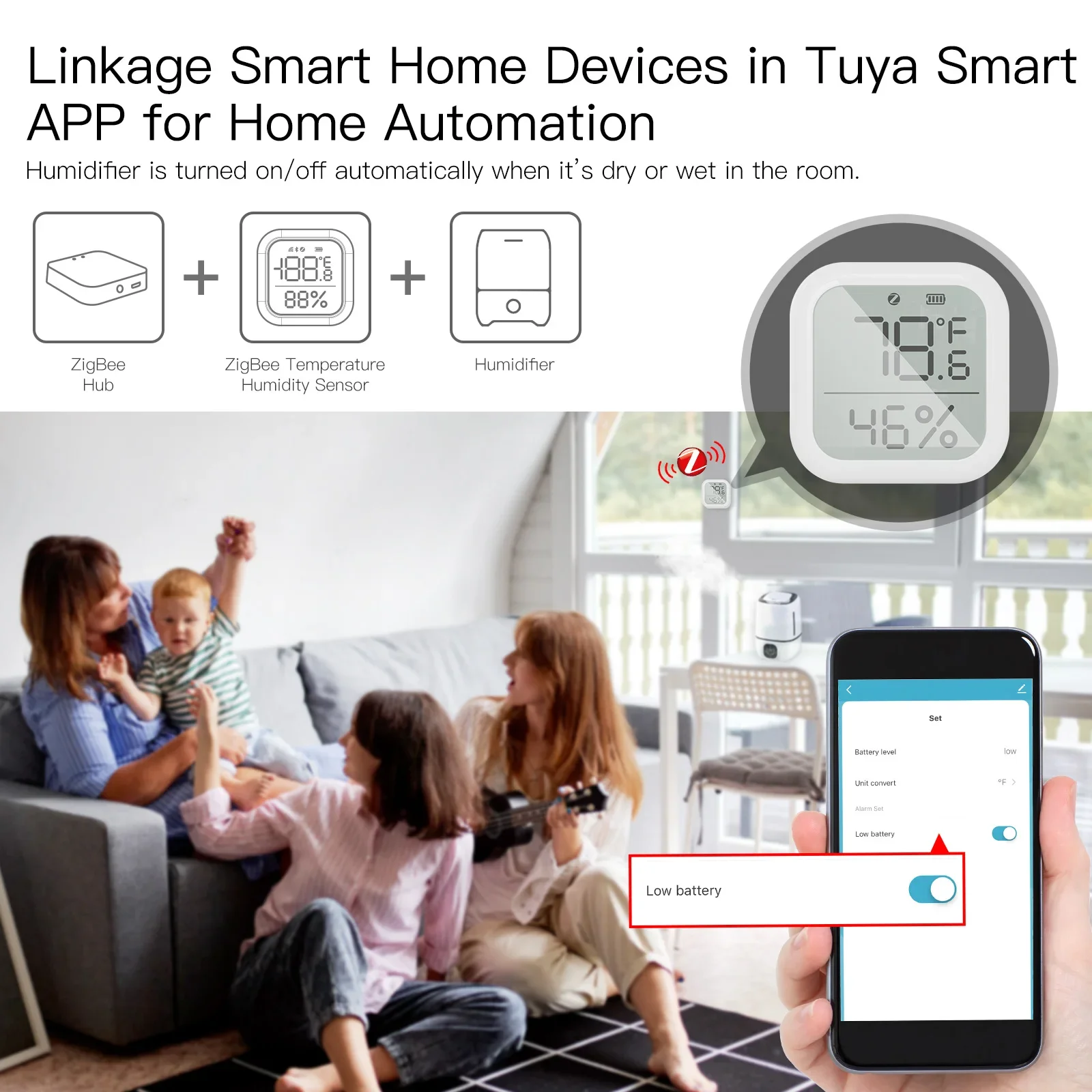MOES-Tuya ZigBee 스마트 홈 온도 및 습도 센서, LED 스크린 구글 어시스턴트 및 투야 지그비 허브와 함께 작동